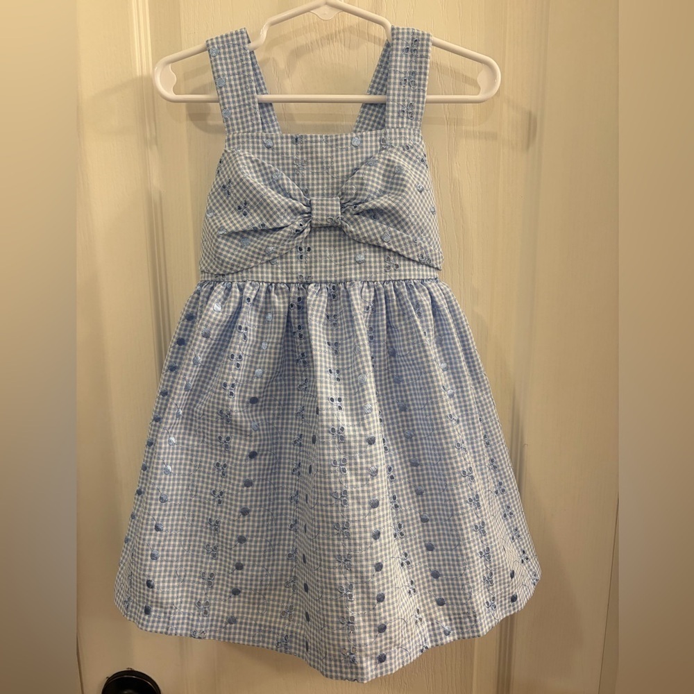 Classic B by BONNIE JEAN Blue Gingham Bow-Front Kids Dress